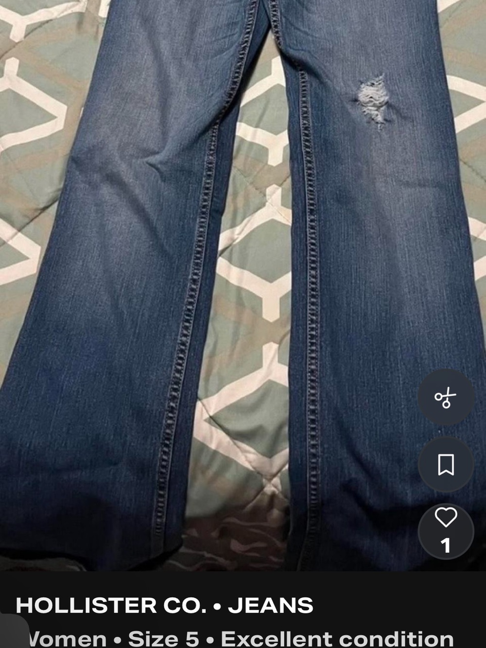 Hollister Women’s Mid-Blue Flare Jeans with Distressed Knee
